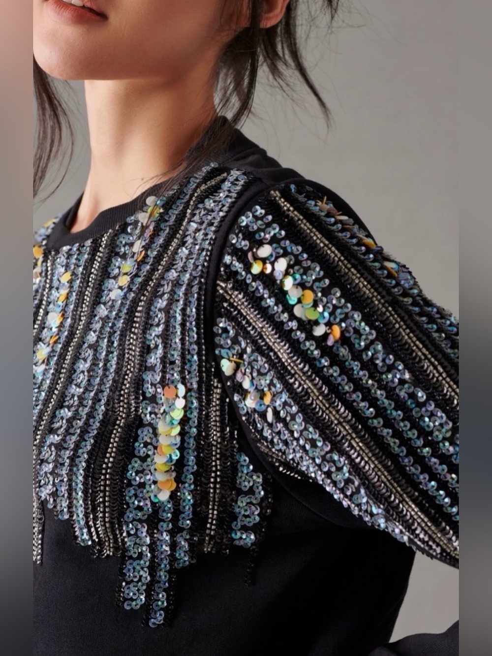 Anthropologie Let Me Be Disco Sequin Sweatshirt in Black - Picture 4 of 13